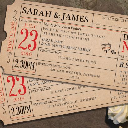 Vintage Bus Ticket Wedding Invitations 6